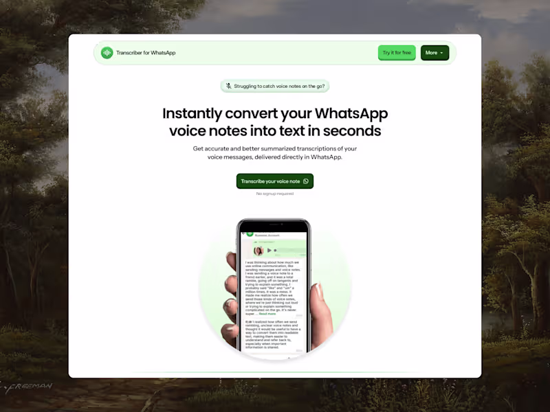Cover image for Transcriber for Whatsapp | Framer ideation & redesign