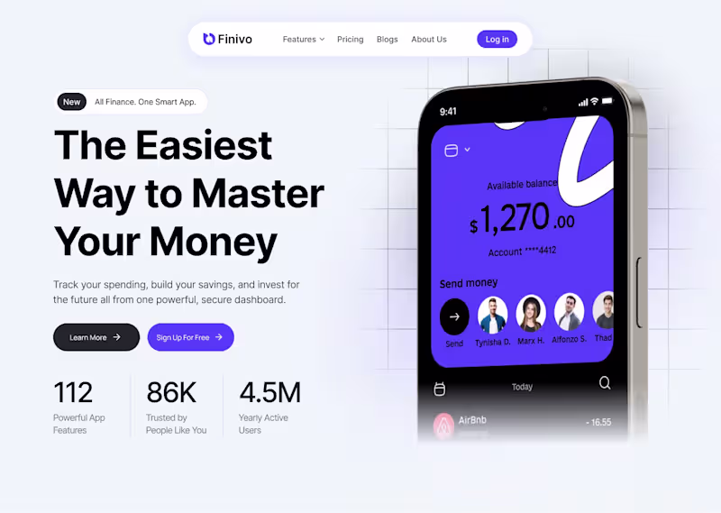Cover image for Finivo – Modern Finance App Web Design 💳 A clean and powerf...
