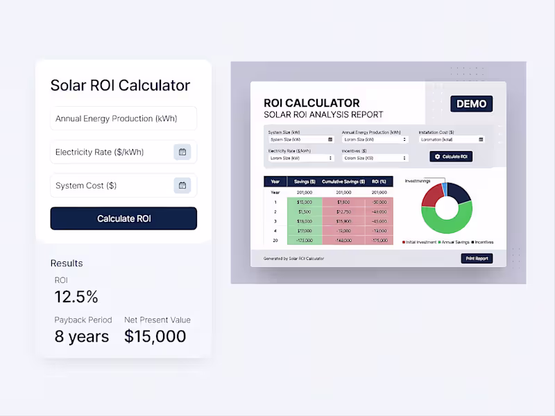 Cover image for Custom Solar ROI / Savings Calculator (Web App only)