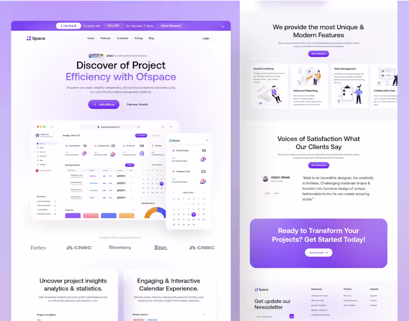Cover image for Space - SaaS Project Management Landing Page Design Space is...