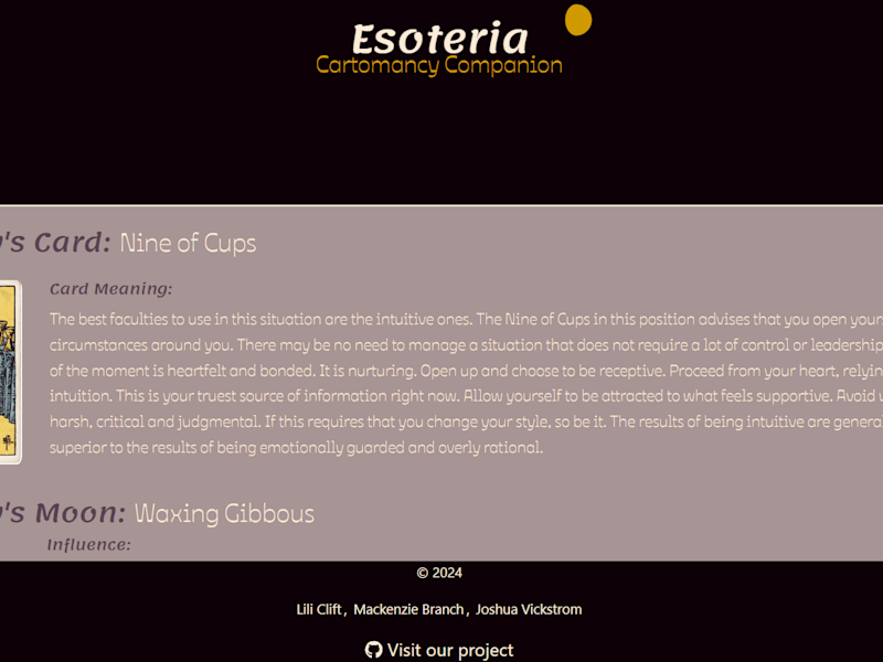 Cover image for Esoteria: Cartomancy App