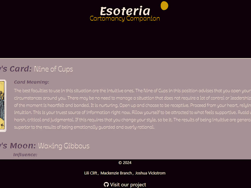 Cover image for Esoteria: Cartomancy App