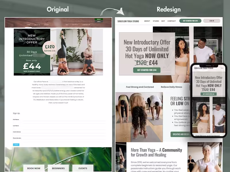 Cover image for Yoga Studio Landing Page Redesign Using BrandStory Framework
