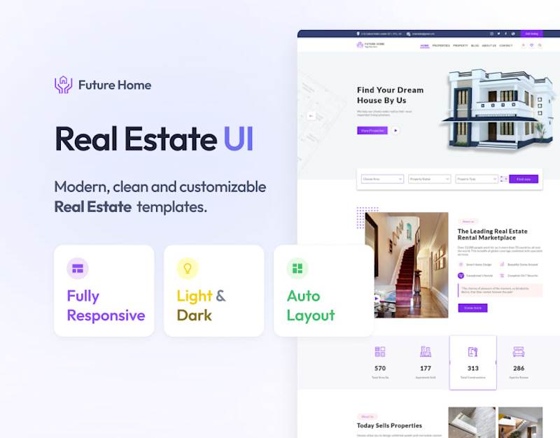 Cover image for Real Estate Web UI Design, Landing Page UI Template