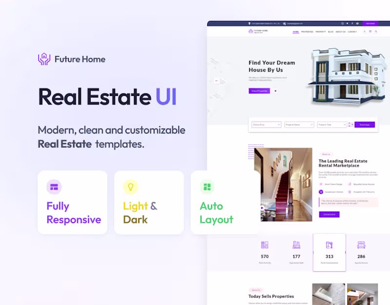 Cover image for Real Estate Web UI Design, Landing Page UI Template