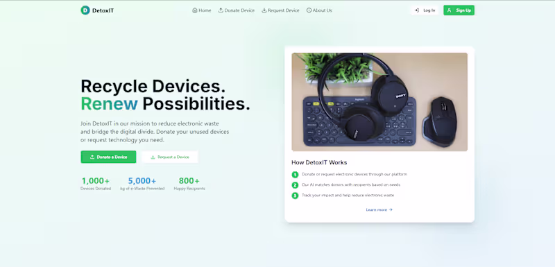 Cover image for DetoxIT – E-Waste Donation & Request Platform Homepage