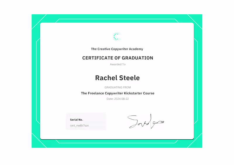 Cover image for The Freelance Copywriter Kickstarter Course Certificate