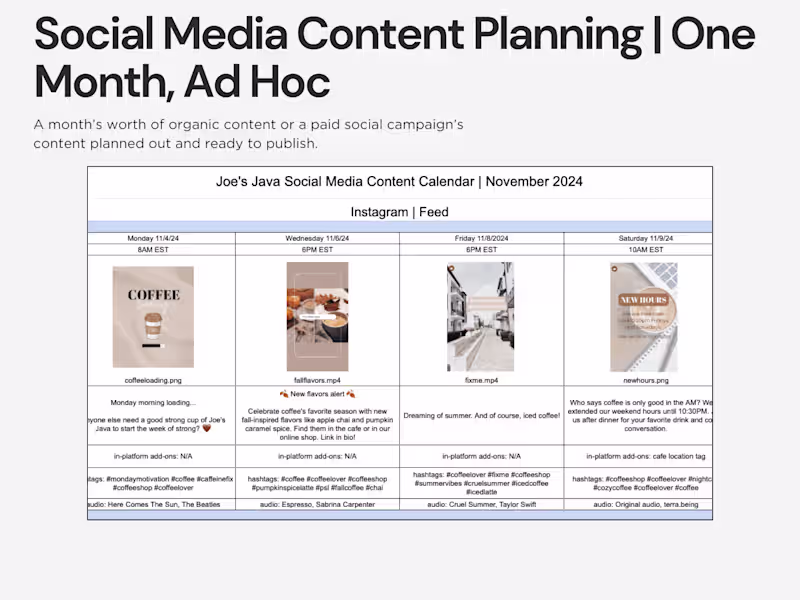 Cover image for Social Media Content Planning | One Month, Ad Hoc