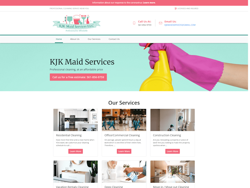 Cover image for KJK Maid Services Website 