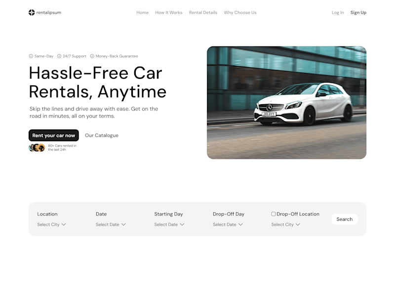 Cover image for Car Renting Service Landing Page Hero Section