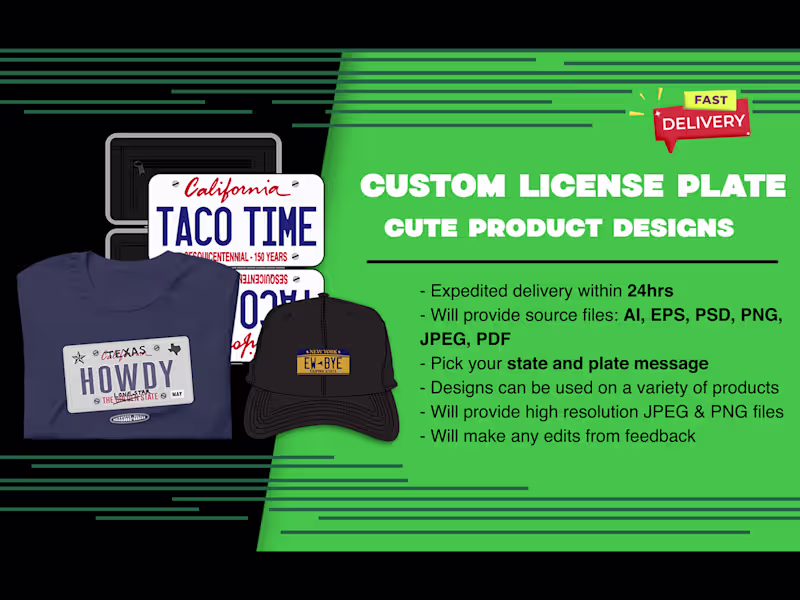 Cover image for I will design a cute license plate frame design in 24 hours
