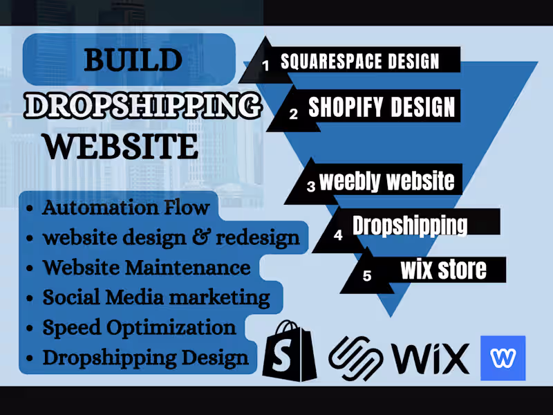 Cover image for I will create edit wix squarespace shopify website store design