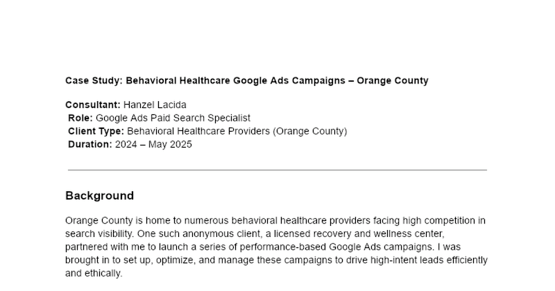 Cover image for Case Study: Behavioral Healthcare Google Ads Campaigns – Orange…