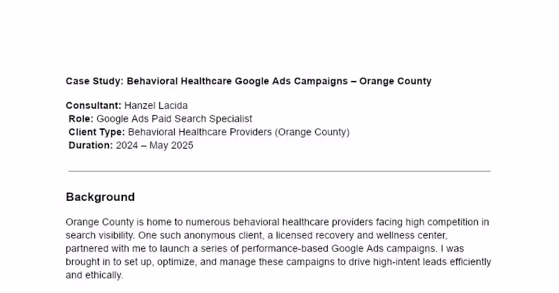 Cover image for Case Study: Behavioral Healthcare Google Ads Campaigns – Orange…