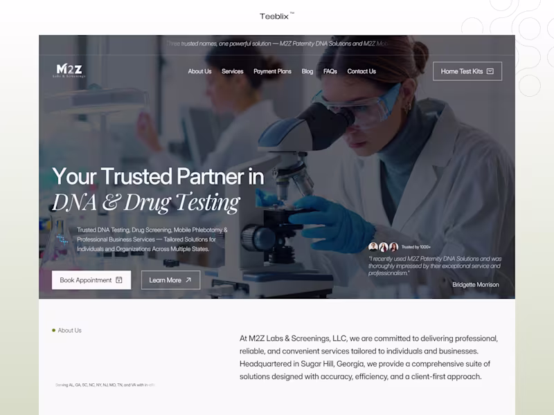 Cover image for Website Design & Development for M2Z Labs & Screenings