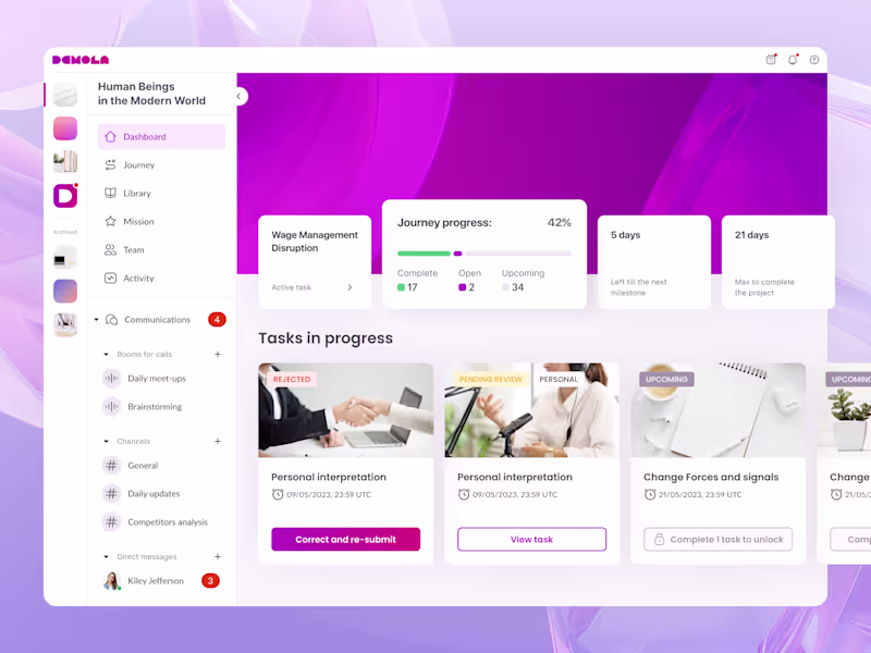 Cover image for  Demola. Web app eLearning. Unified Innovation Hub 