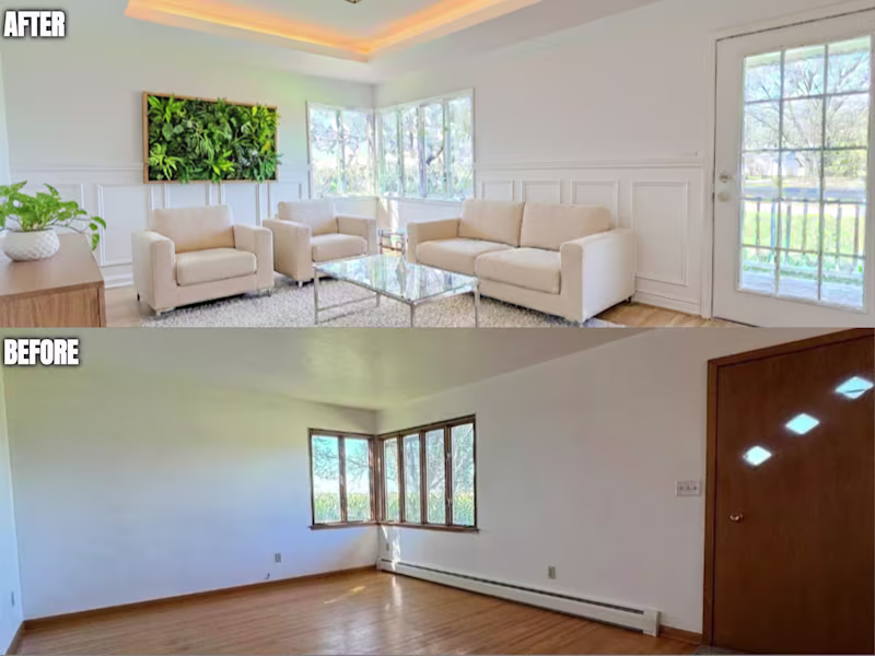 Cover image for Virtual Renovation: Dated Living Room to Modern Retreat
