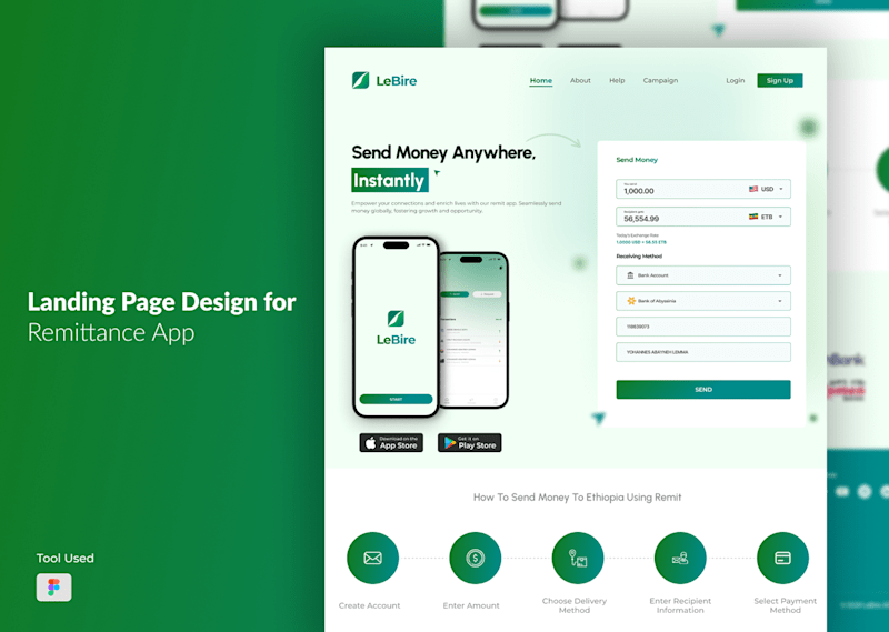 Cover image for Remittance App Landing Page :: Behance