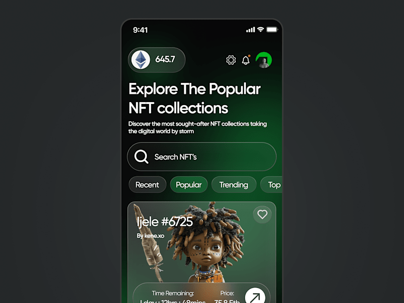 Cover image for NFT Art App – Splash Screen & Menu UI Design