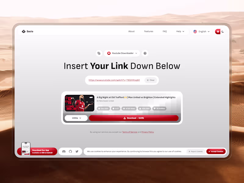 Cover image for Socio Downloader - Website SaaS Design