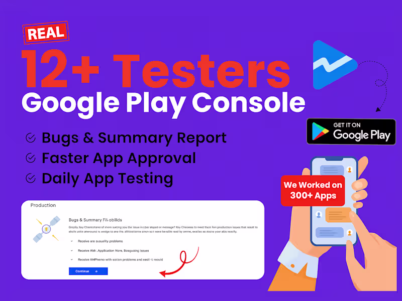 Cover image for I will provide 12 testers for google play console closed testing