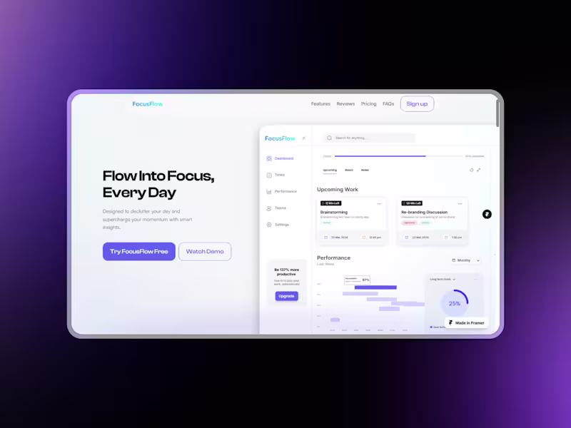 Cover image for FocusFlow – Personal Productivity Saas startup Landing Page