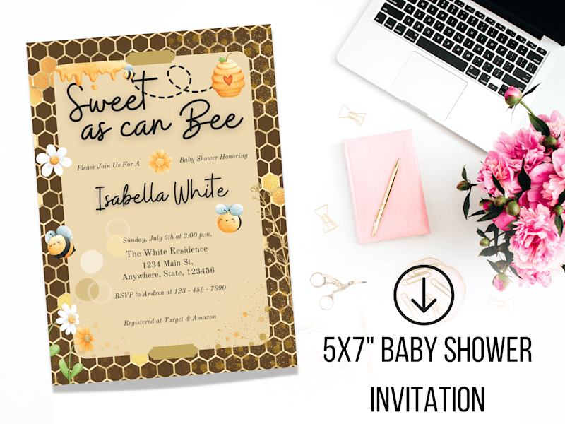 Cover image for Honey Bee Baby Shower Invitation Printable