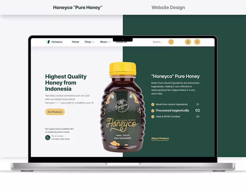 Cover image for Honeyco Pure Honey - eCommerce Site Design