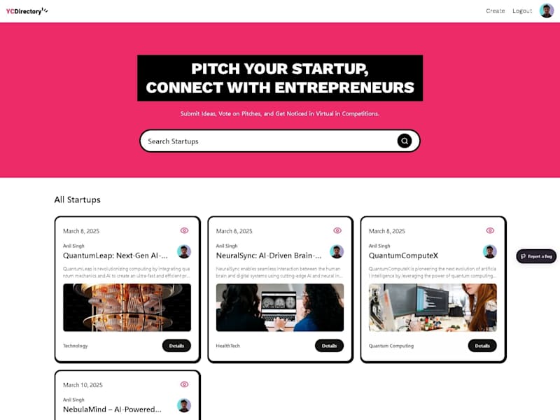 Cover image for Startup Discovery & Pitch Platform