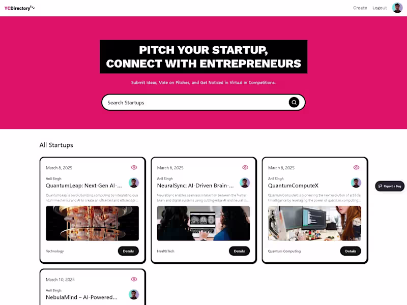 Cover image for Startup Discovery & Pitch Platform