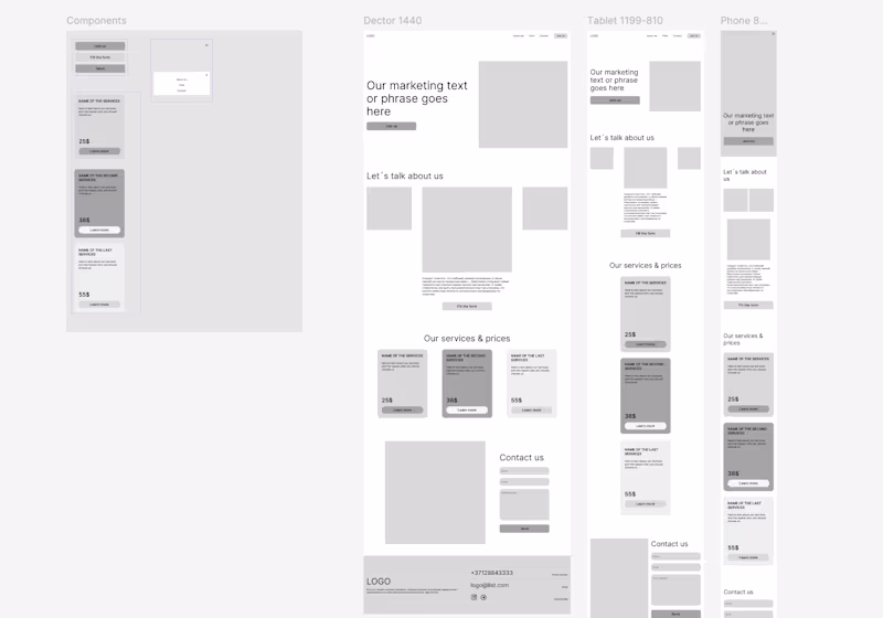 Cover image for Practicing layout systems and components in Figma. Wireframe...