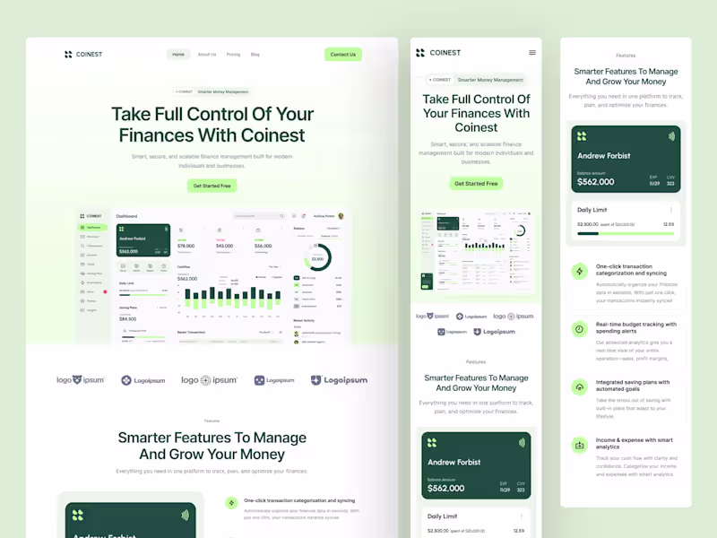 Cover image for Finance Management Dashboard and SaaS Website Figma Design