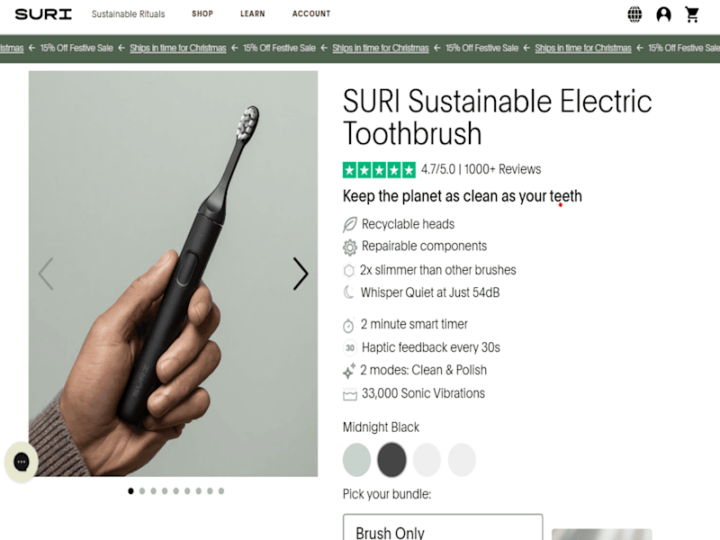 Cover image for Product Page Design for SURI - Sustainable Electric Toothbrush