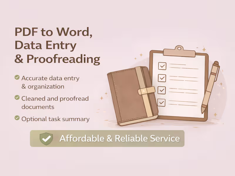 Cover image for Data Entry, PDF to Word & Light Proofreading