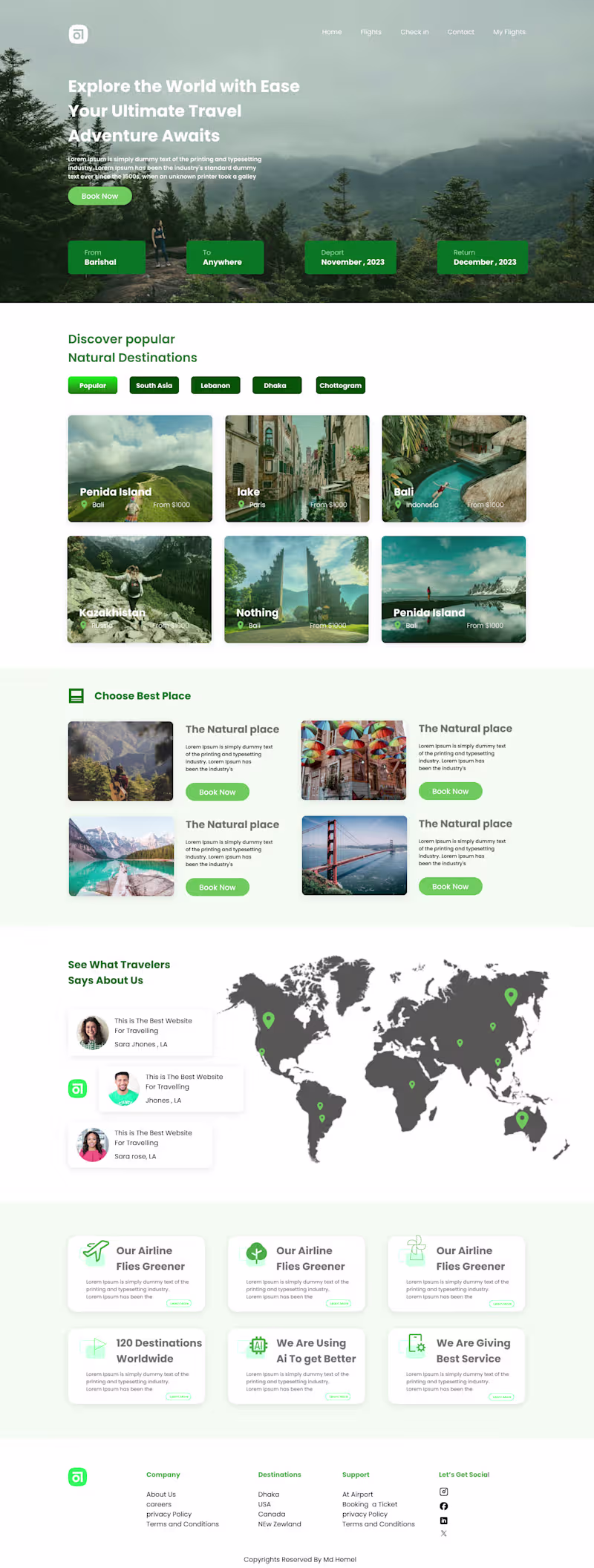 Cover image for A website landing page for a Travel agency .