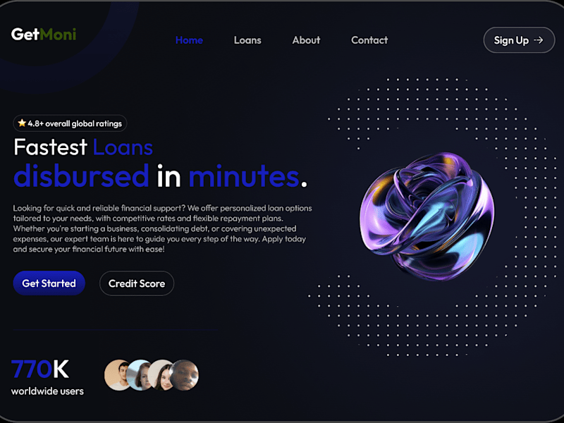 Cover image for Fintech Website for a Loan lending company called 'GetMoni'