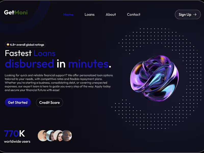 Cover image for Fintech Website for a Loan lending company called 'GetMoni'