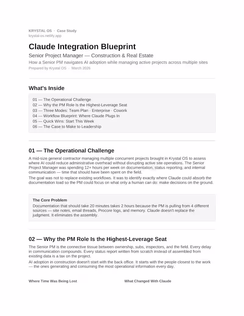Cover image for Claude Integration Blueprint — Construction Project Management