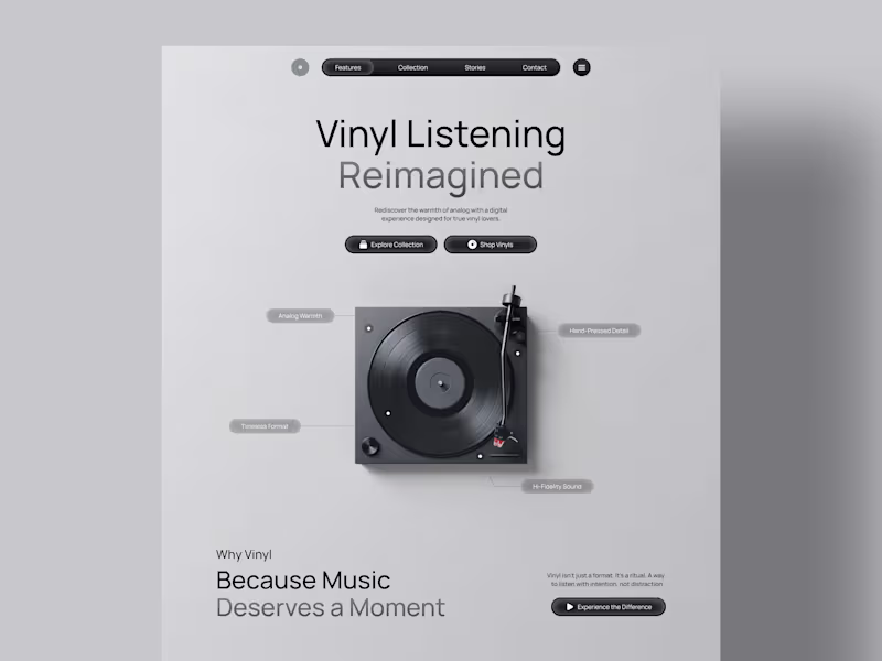 Cover image for Vinyl Listening – Landing Page Concept