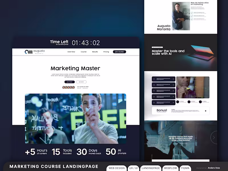 Cover image for Figma Landingpage Mockup & UX/UI research for an Online Course