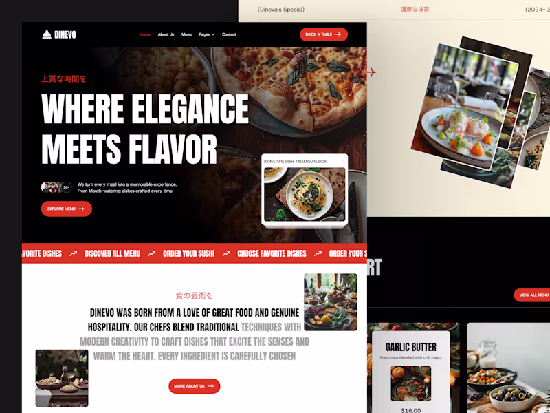 Cover image for Website design for a restaurant. Design in Figma, developmen...