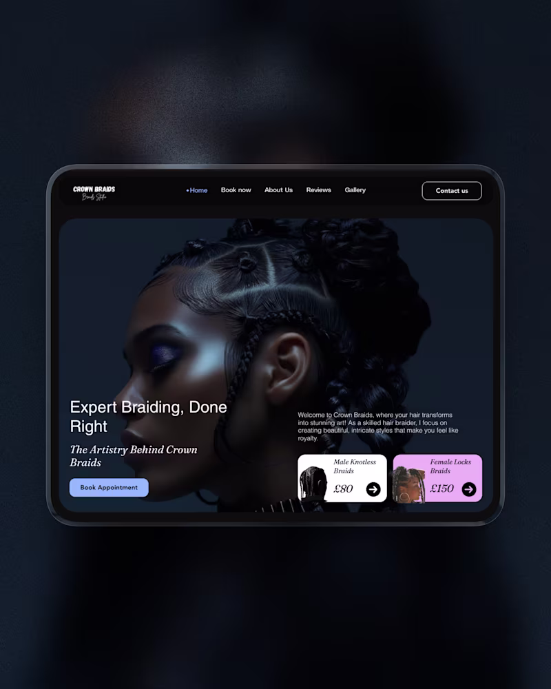 Cover image for Crown Braids – Braiding & Hairstylist Website Template (Wix ...