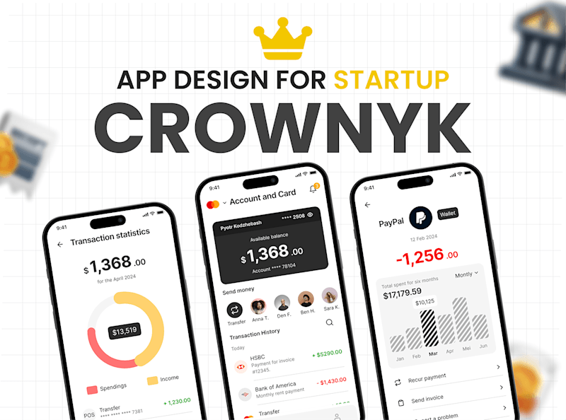 Cover image for ✨ Fintech & Banking Mobile App UI/UX Design - Crownyk :: Behance