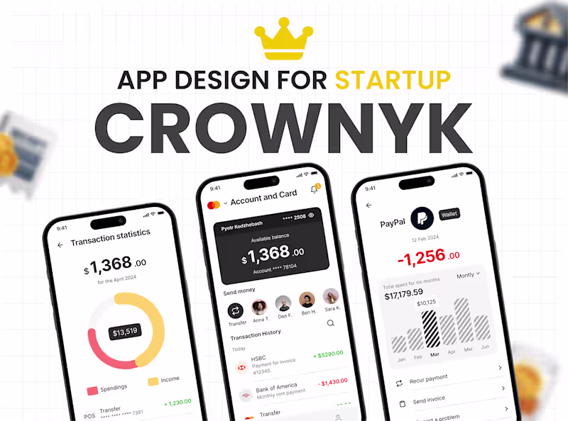 Cover image for ✨ Fintech & Banking Mobile App UI/UX Design - Crownyk :: Behance