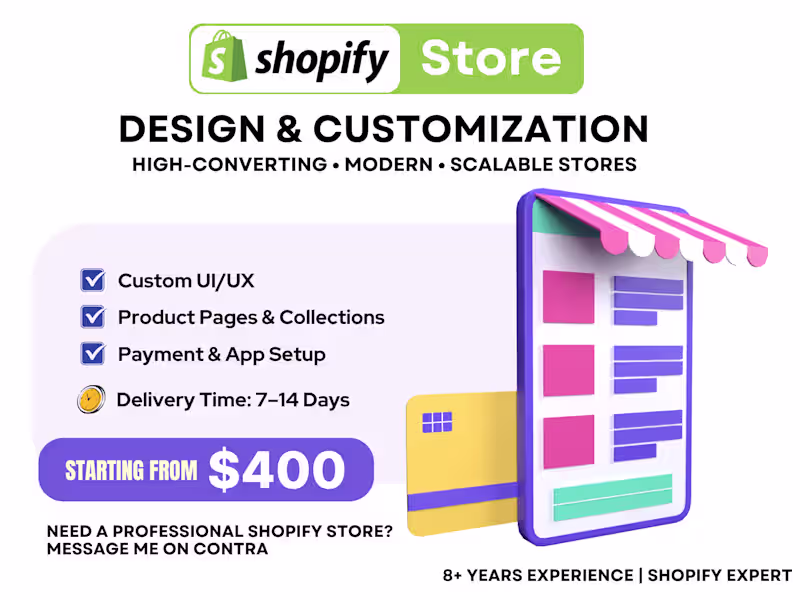 Cover image for Shopify Store Design & Development | Custom &Scalable 