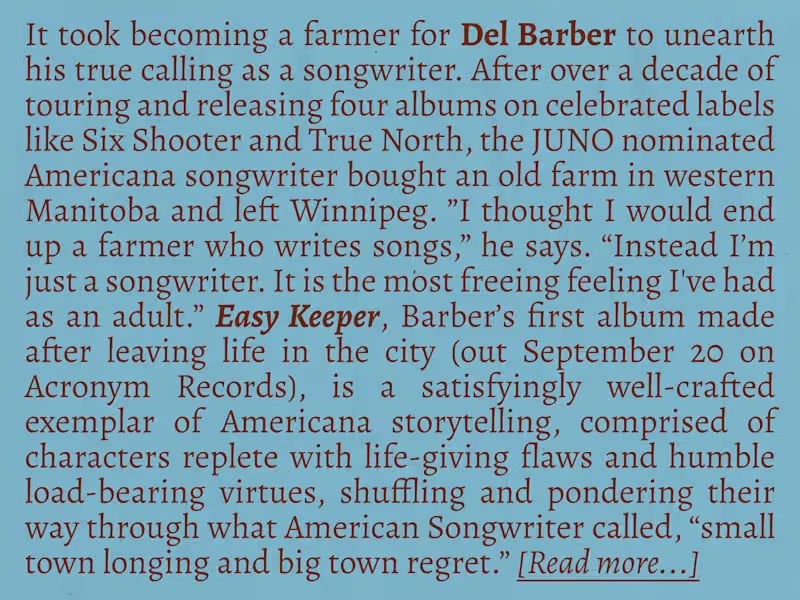 Cover image for Artist Bio: Del Barber - Easy Keeper (2019)