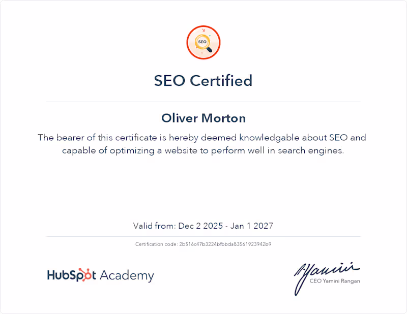 Cover image for Completed SEO and Inbound Certificates from HubSpot