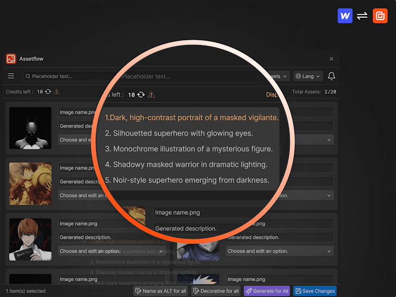 Cover image for Assetflow | AI alt text generator for Webflow.