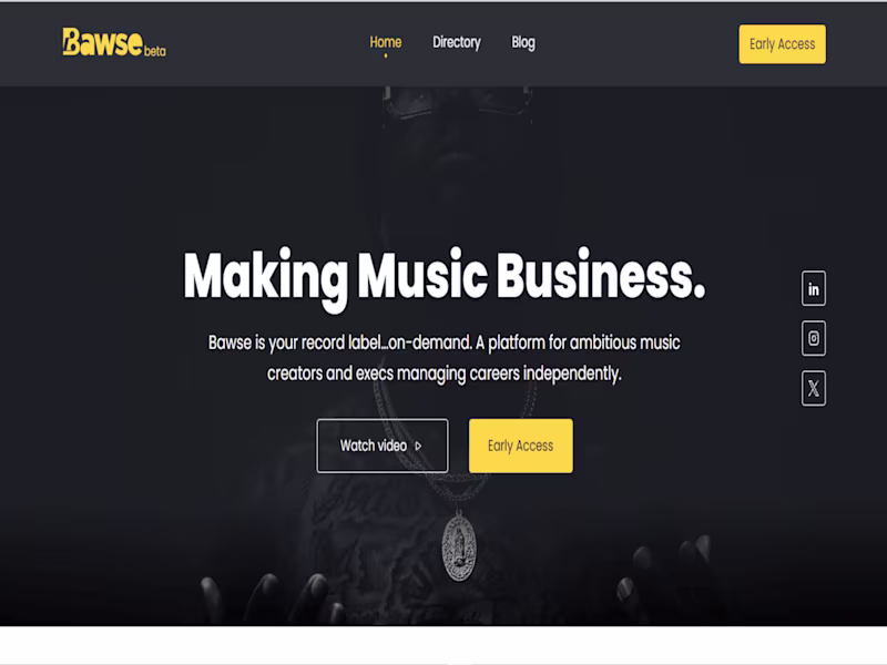 Cover image for Music startup website - Bawse