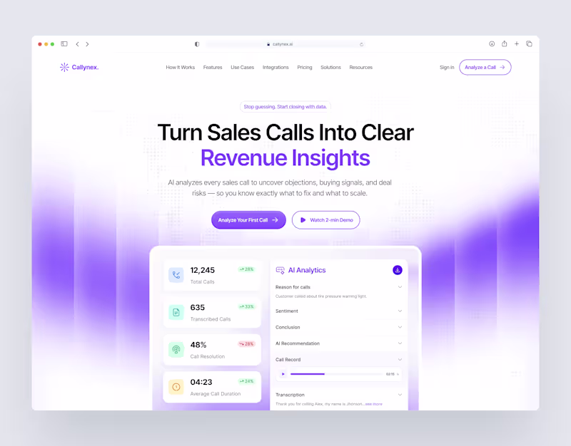 Cover image for This AI Sales Call Analyzer SaaS website design is crafted t...
